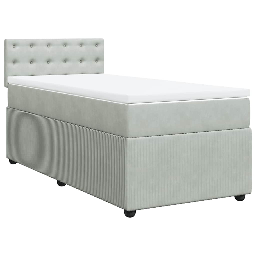 Κρεβάτι Boxspring με Στρώμα Ανοιχτό Γκρι 100x200 εκ. Βελούδινο