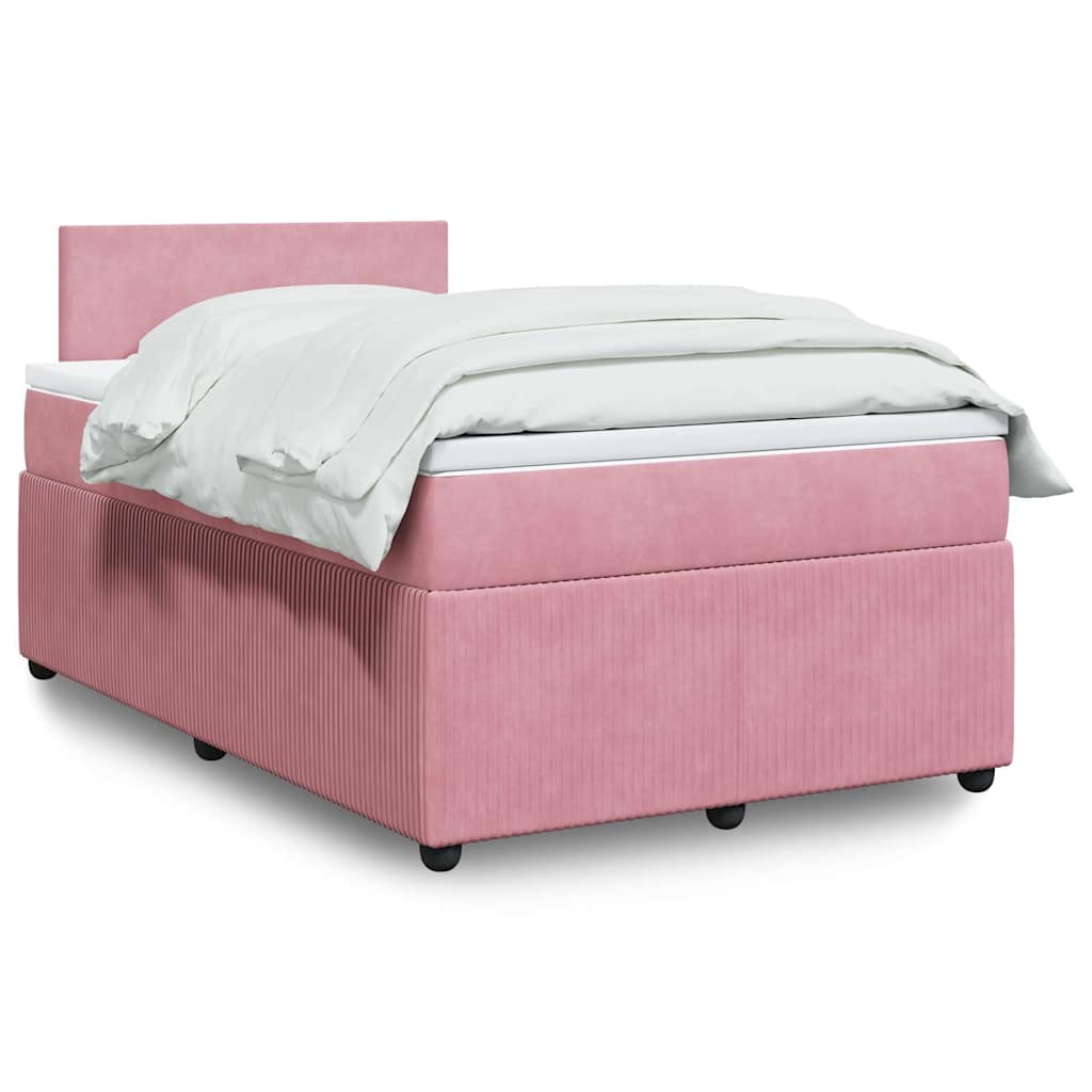Κρεβάτι Boxspring με Στρώμα Ροζ 120x190 εκ. Βελούδινο - Pakobazaar