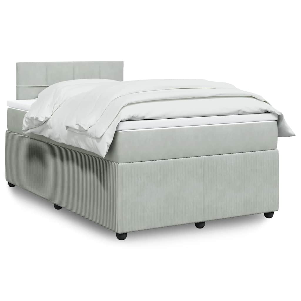 Κρεβάτι Boxspring με Στρώμα Ανοιχτό Γκρι 120x190 εκ. Βελούδινο - Pakobazaar