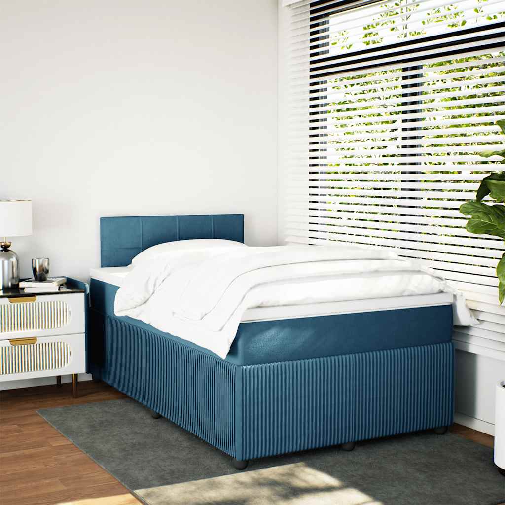 Κρεβάτι Boxspring με Στρώμα Μπλε 120x190 εκ. Βελούδινο