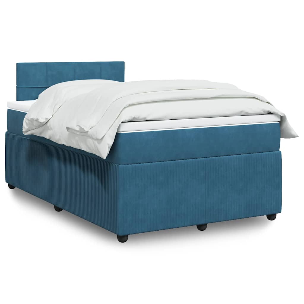 Κρεβάτι Boxspring με Στρώμα Μπλε 120x190 εκ. Βελούδινο