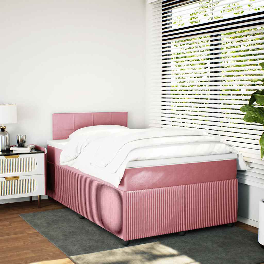 Κρεβάτι Boxspring με Στρώμα Ροζ 120x190 εκ. Βελούδινο - Pakobazaar