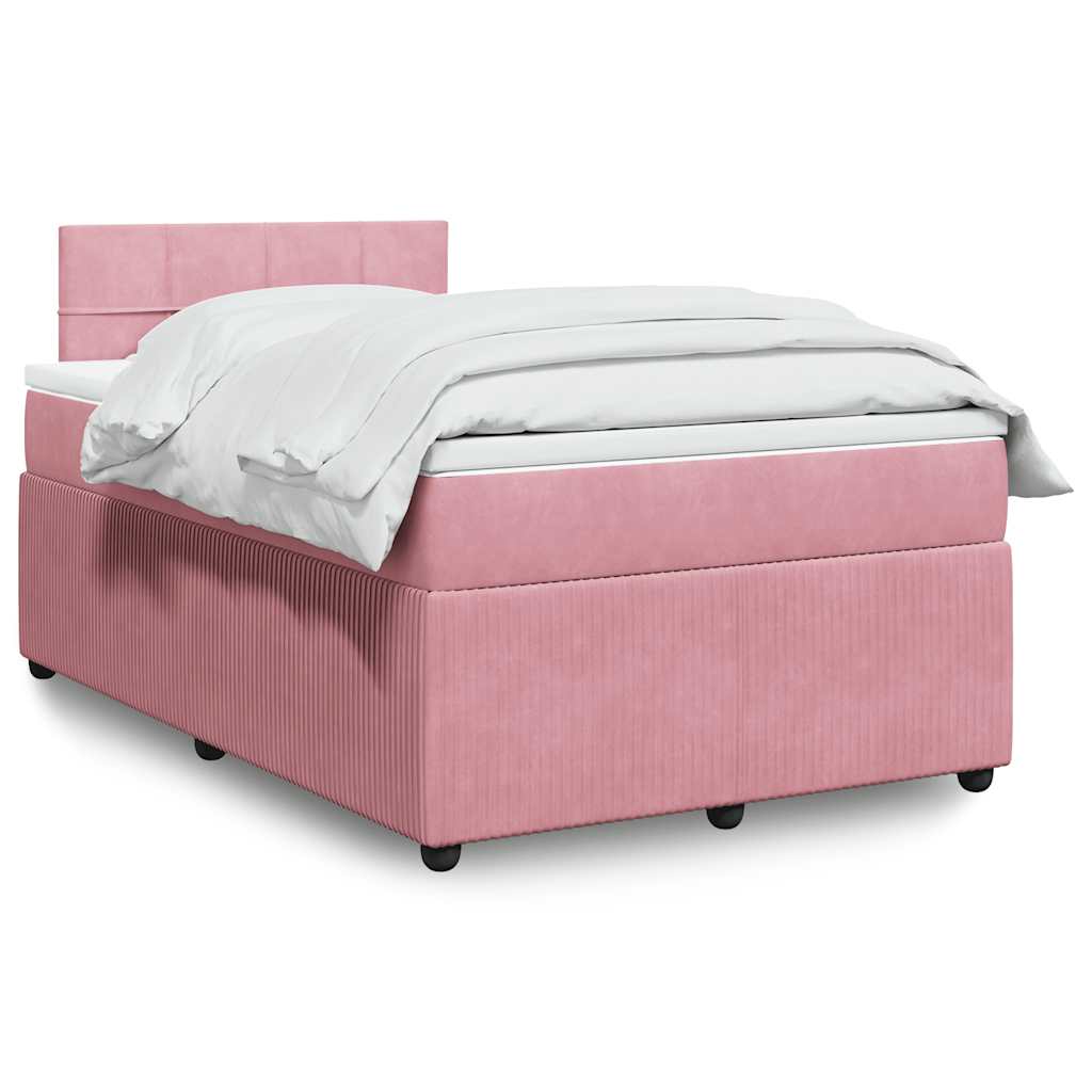 Κρεβάτι Boxspring με Στρώμα Ροζ 120x190 εκ. Βελούδινο - Pakobazaar