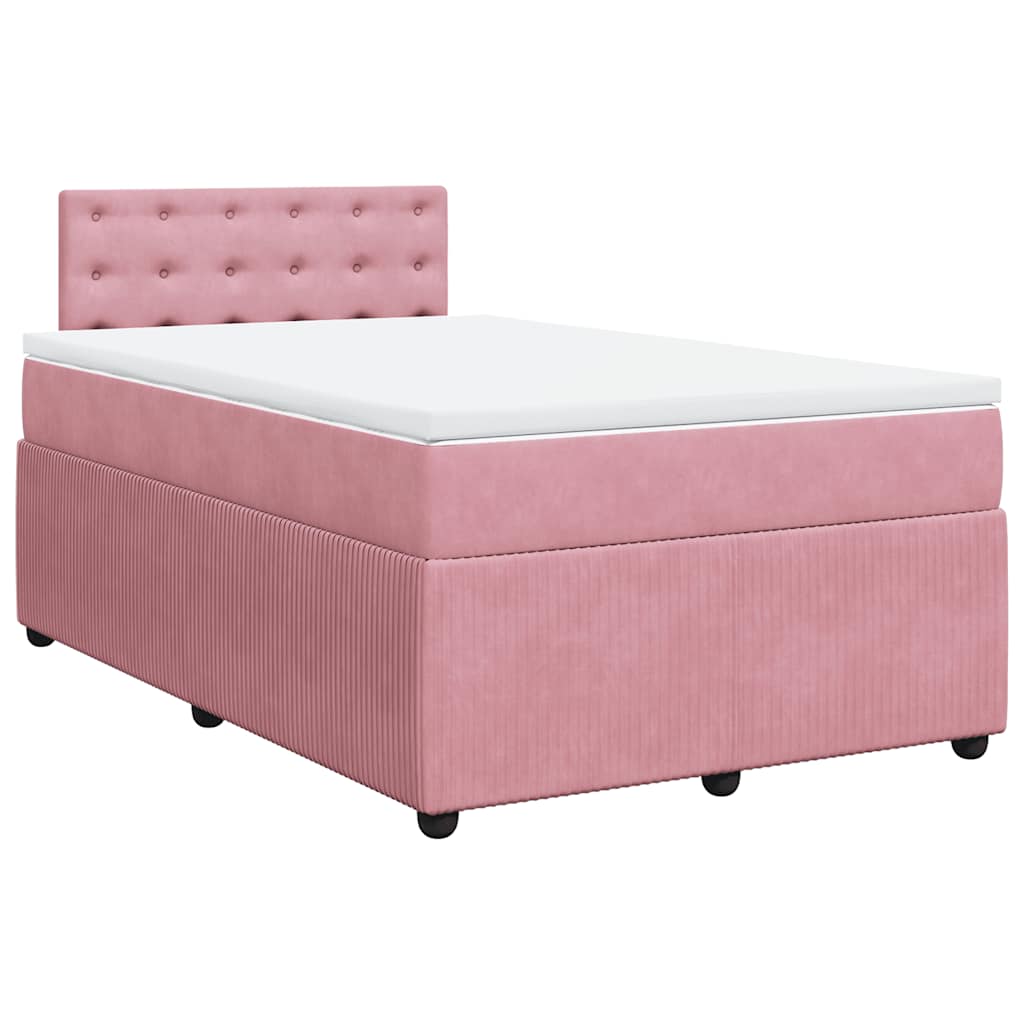 Κρεβάτι Boxspring με Στρώμα Ροζ 120x190 εκ. Βελούδινο - Pakobazaar