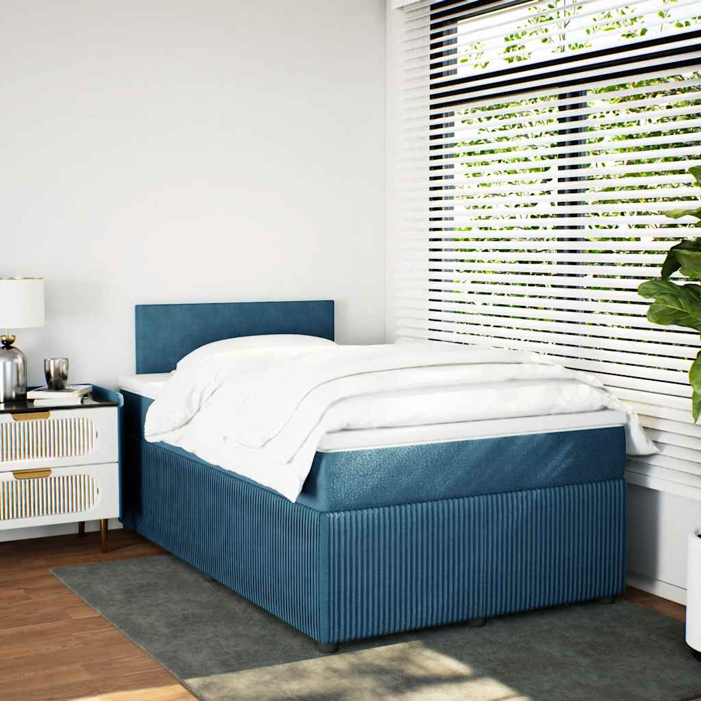 Κρεβάτι Boxspring με Στρώμα Μπλε 120x200 εκ. Βελούδινο - Pakobazaar