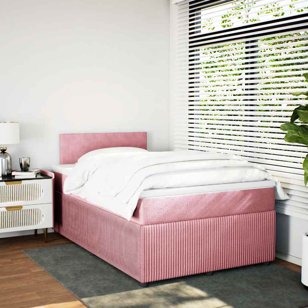 Κρεβάτι Boxspring με Στρώμα Ροζ 120x200 εκ. Βελούδινο - Pakobazaar