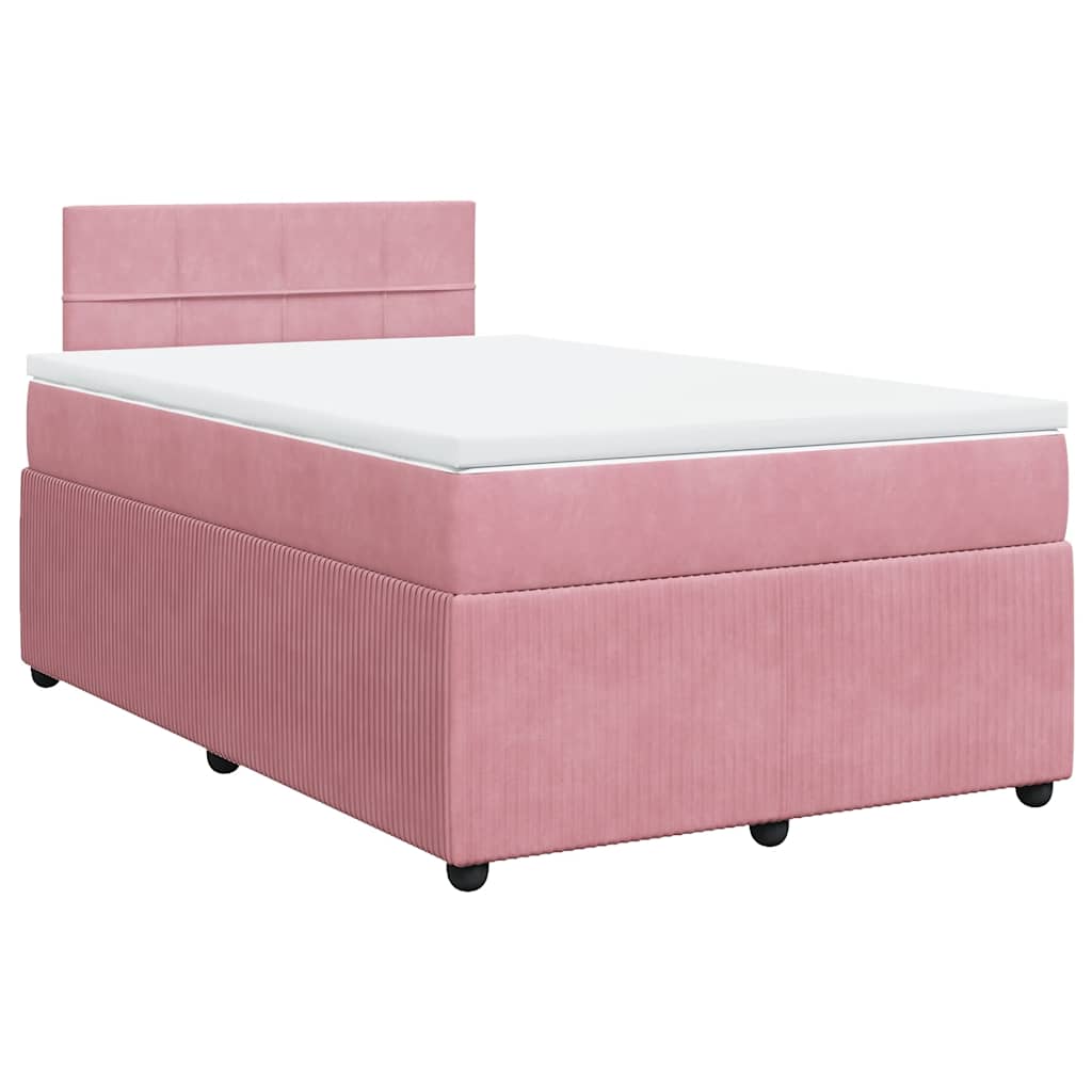 Κρεβάτι Boxspring με Στρώμα Ροζ 120x200 εκ. Βελούδινο - Pakobazaar