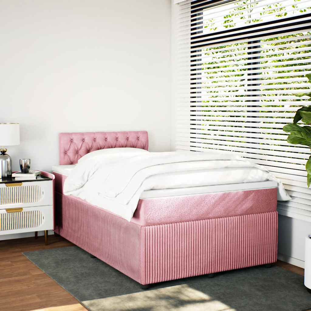 Κρεβάτι Boxspring με Στρώμα Ροζ 120x200 εκ. Βελούδινο - Pakobazaar