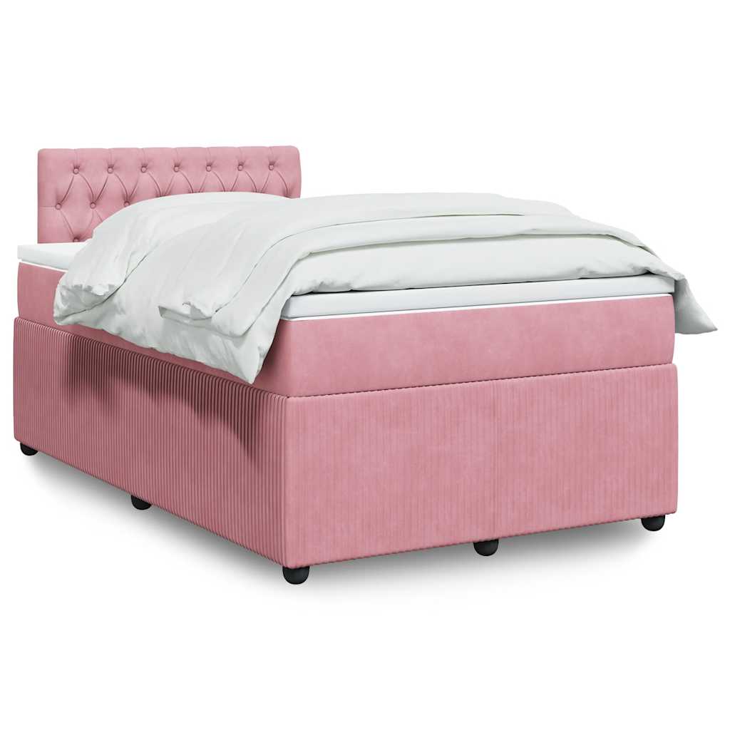 Κρεβάτι Boxspring με Στρώμα Ροζ 120x200 εκ. Βελούδινο - Pakobazaar