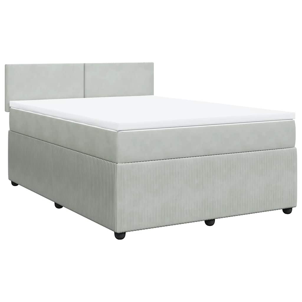 Κρεβάτι Boxspring με Στρώμα Ανοιχτό Γκρι 140x190 εκ. Βελούδινο