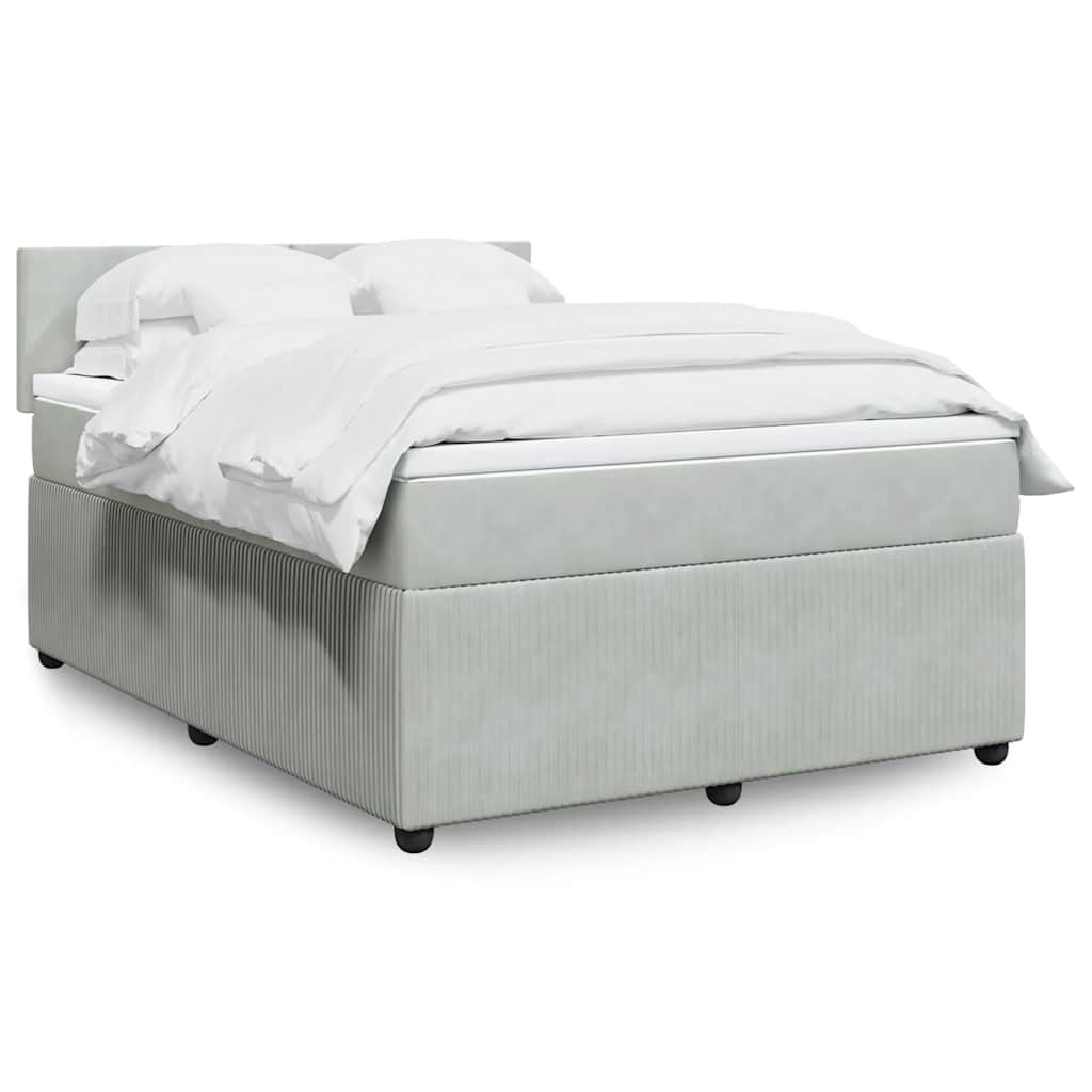 Κρεβάτι Boxspring με Στρώμα Ανοιχτό Γκρι 140x190 εκ. Βελούδινο