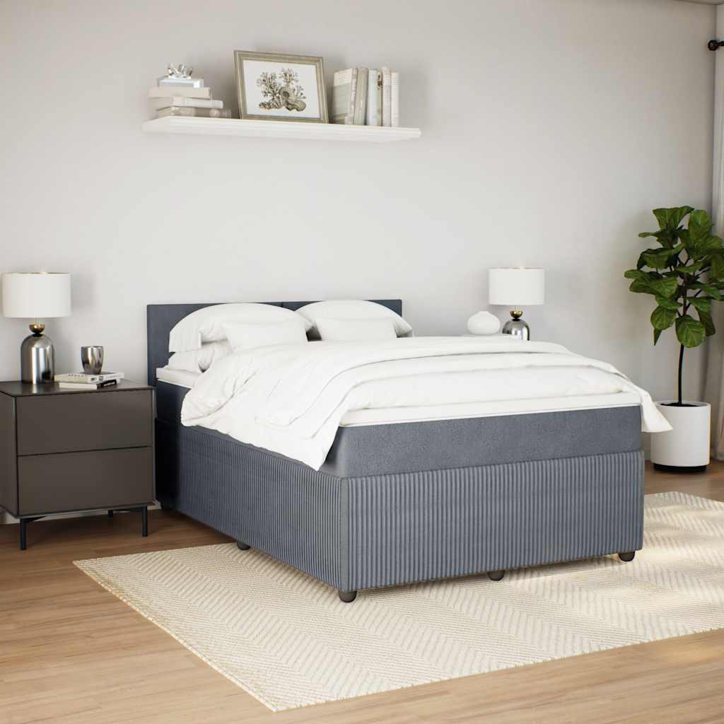 Κρεβάτι Boxspring με Στρώμα Σκούρο Γκρι 140x190 εκ. Βελούδινο - Pakobazaar