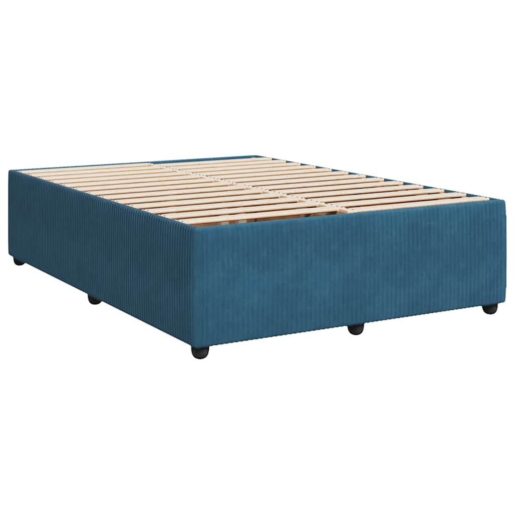 Κρεβάτι Boxspring με Στρώμα Μπλε 140x190 εκ. Βελούδινο