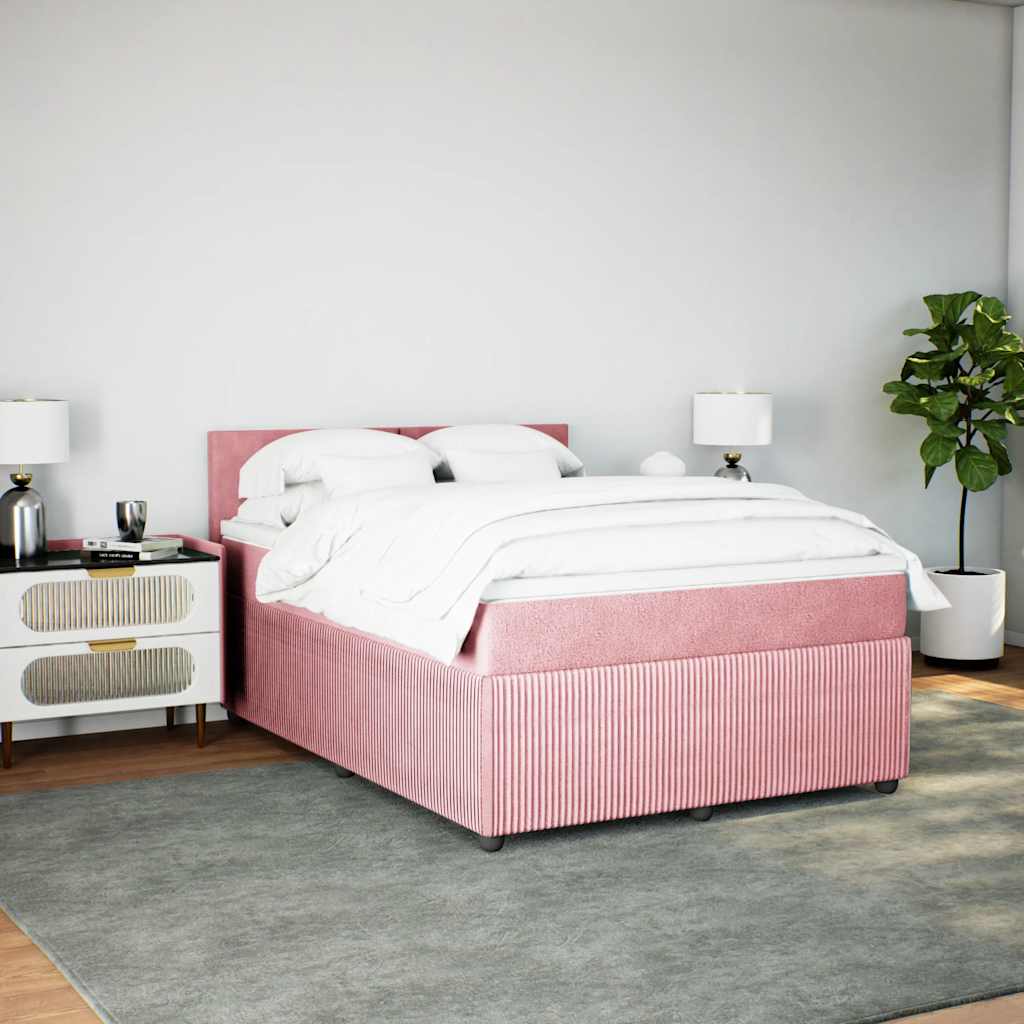 Κρεβάτι Boxspring με Στρώμα Ροζ 140x190 εκ. Βελούδινο - Pakobazaar