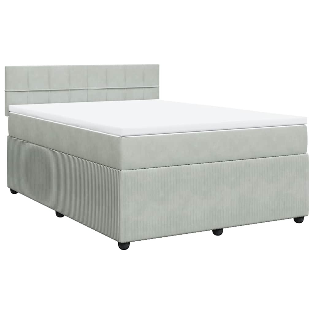 Κρεβάτι Boxspring με Στρώμα Ανοιχτό Γκρι 140x190 εκ. Βελούδινο