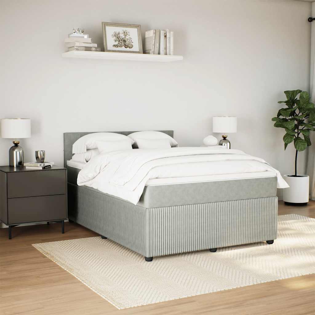 Κρεβάτι Boxspring με Στρώμα Ανοιχτό Γκρι 140x190 εκ. Βελούδινο
