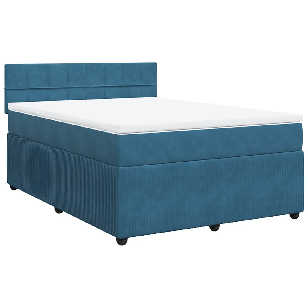 Κρεβάτι Boxspring με Στρώμα Μπλε 140x190 εκ. Βελούδινο - Pakobazaar