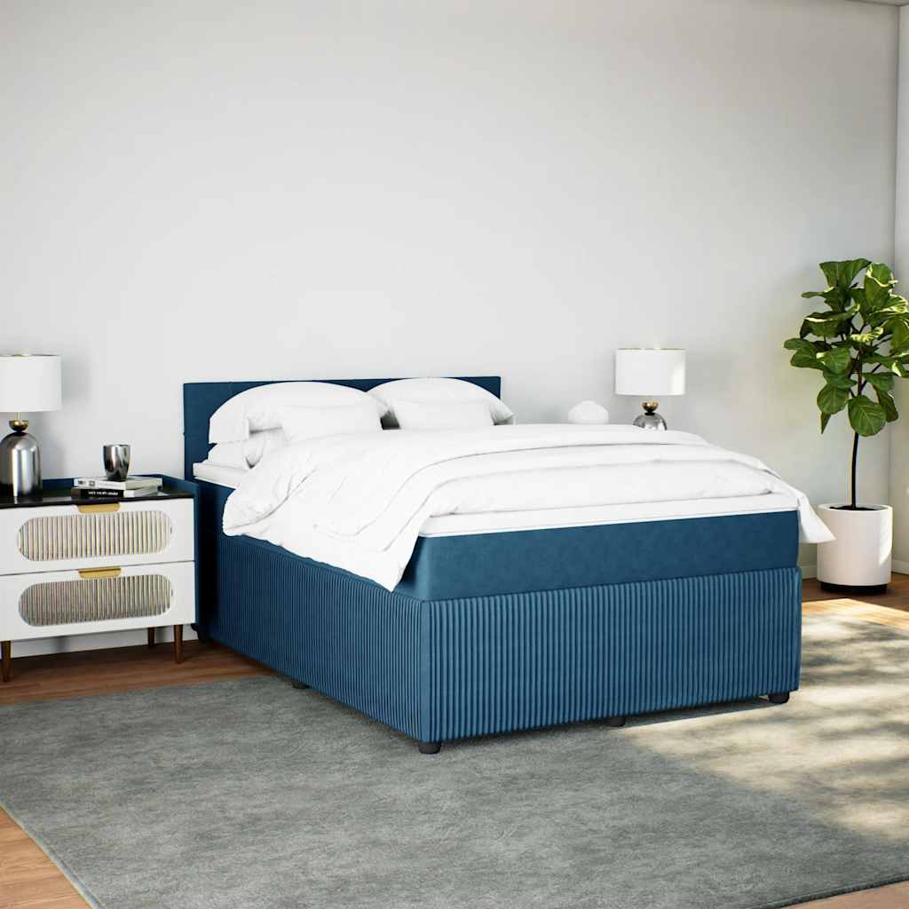Κρεβάτι Boxspring με Στρώμα Μπλε 140x190 εκ. Βελούδινο - Pakobazaar