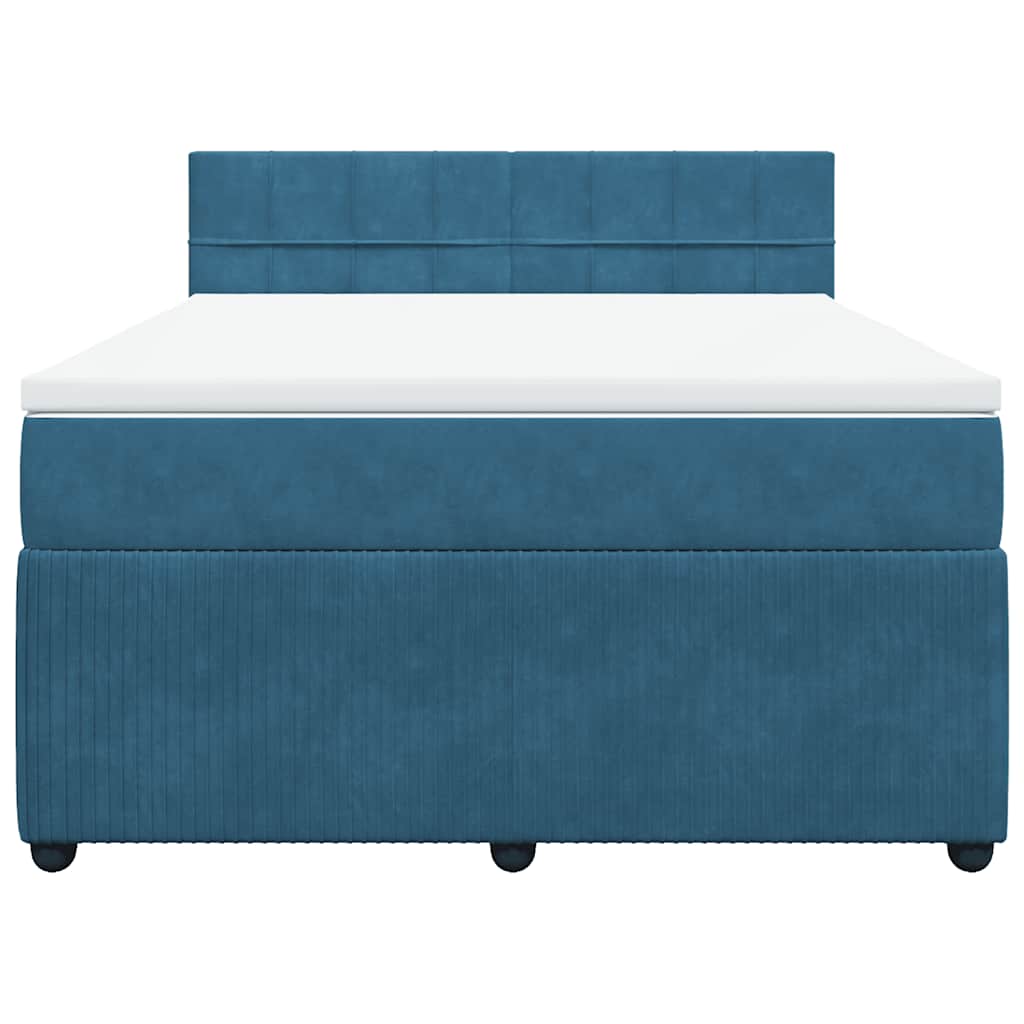 Κρεβάτι Boxspring με Στρώμα Μπλε 140x190 εκ. Βελούδινο - Pakobazaar