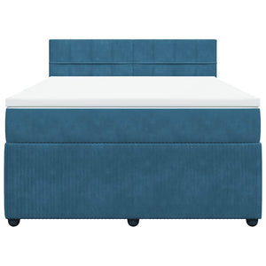Κρεβάτι Boxspring με Στρώμα Μπλε 140x190 εκ. Βελούδινο - Pakobazaar