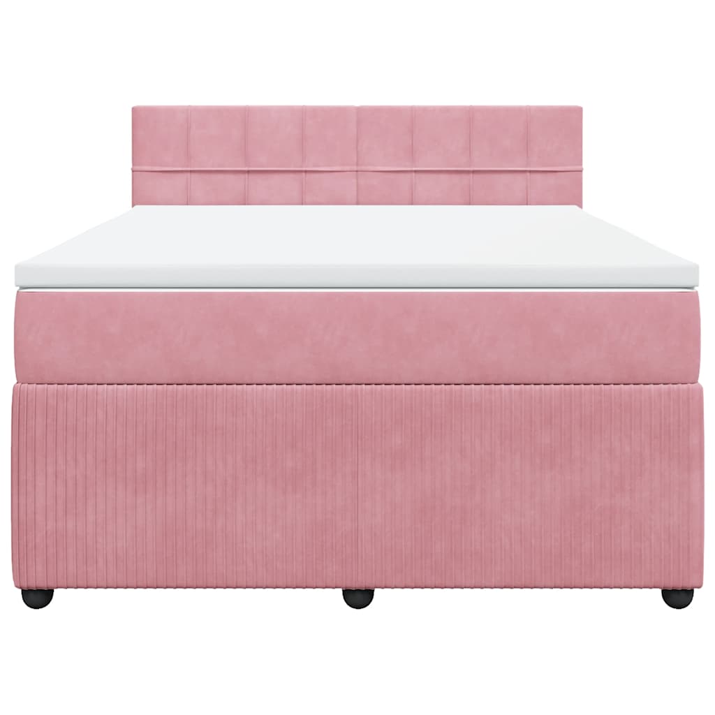 Κρεβάτι Boxspring με Στρώμα Ροζ 140x190 εκ. Βελούδινο - Pakobazaar