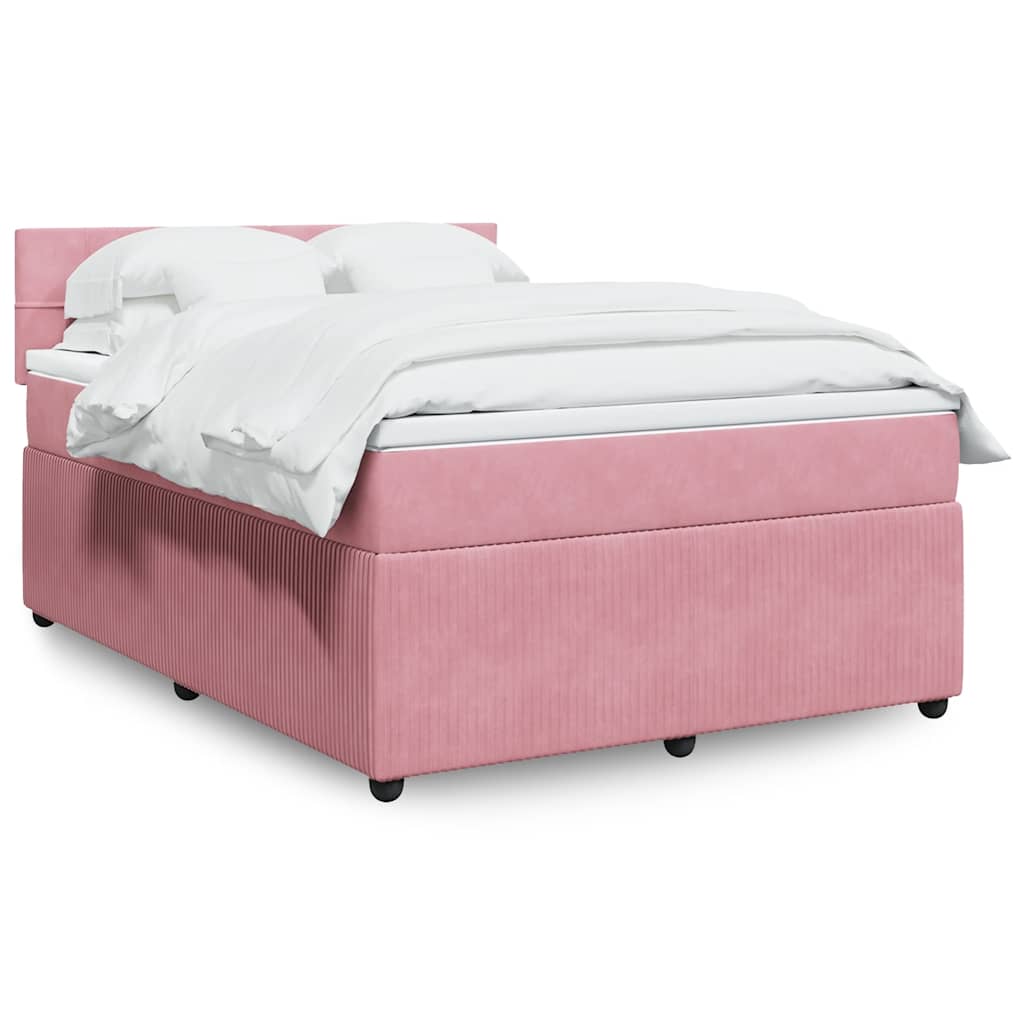 Κρεβάτι Boxspring με Στρώμα Ροζ 140x190 εκ. Βελούδινο - Pakobazaar