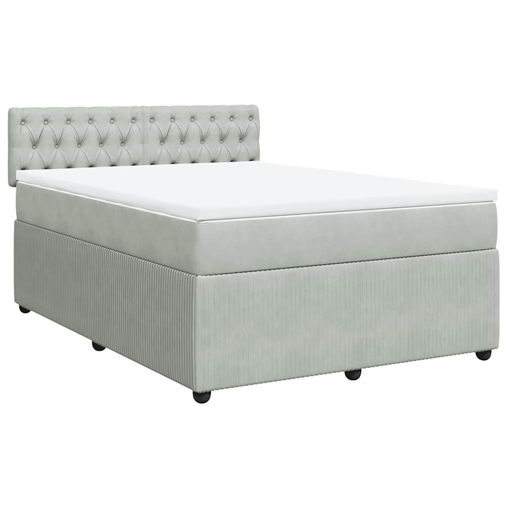 Κρεβάτι Boxspring με Στρώμα Ανοιχτό Γκρι 140x190 εκ. Βελούδινο
