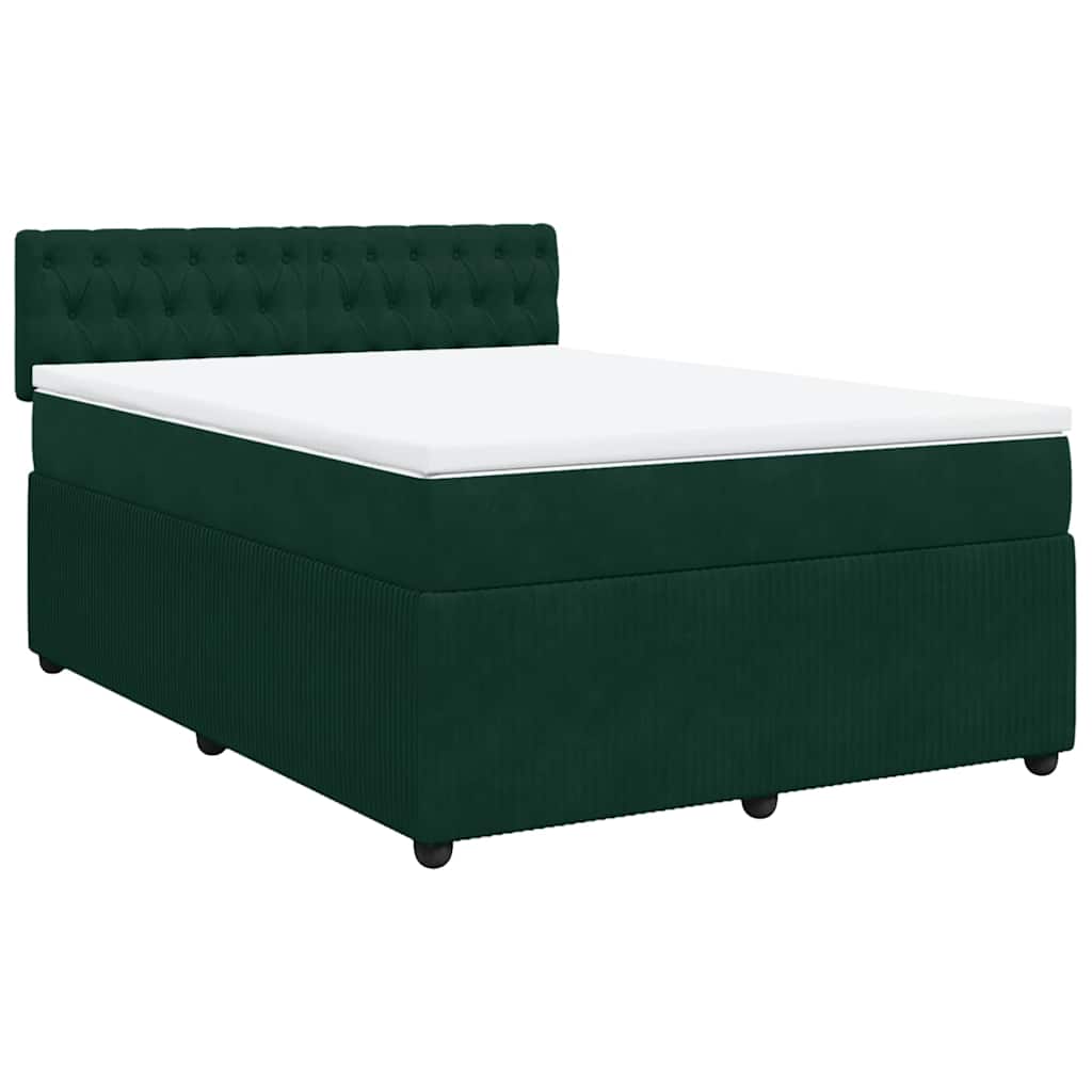 Κρεβάτι Boxspring με Στρώμα Σκούρο Πράσινο 140x190εκ. Βελούδινο