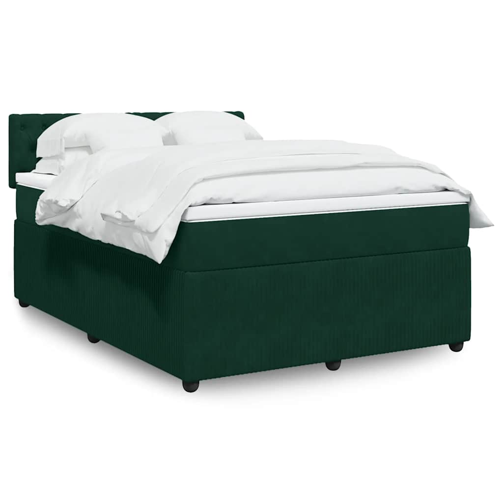 Κρεβάτι Boxspring με Στρώμα Σκούρο Πράσινο 140x190εκ. Βελούδινο