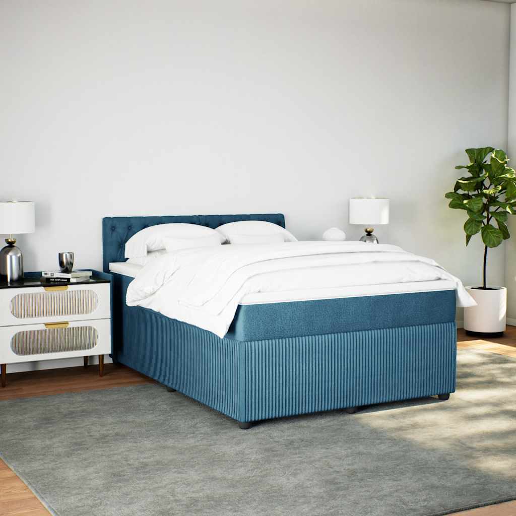 Κρεβάτι Boxspring με Στρώμα Μπλε 140x190 εκ. Βελούδινο
