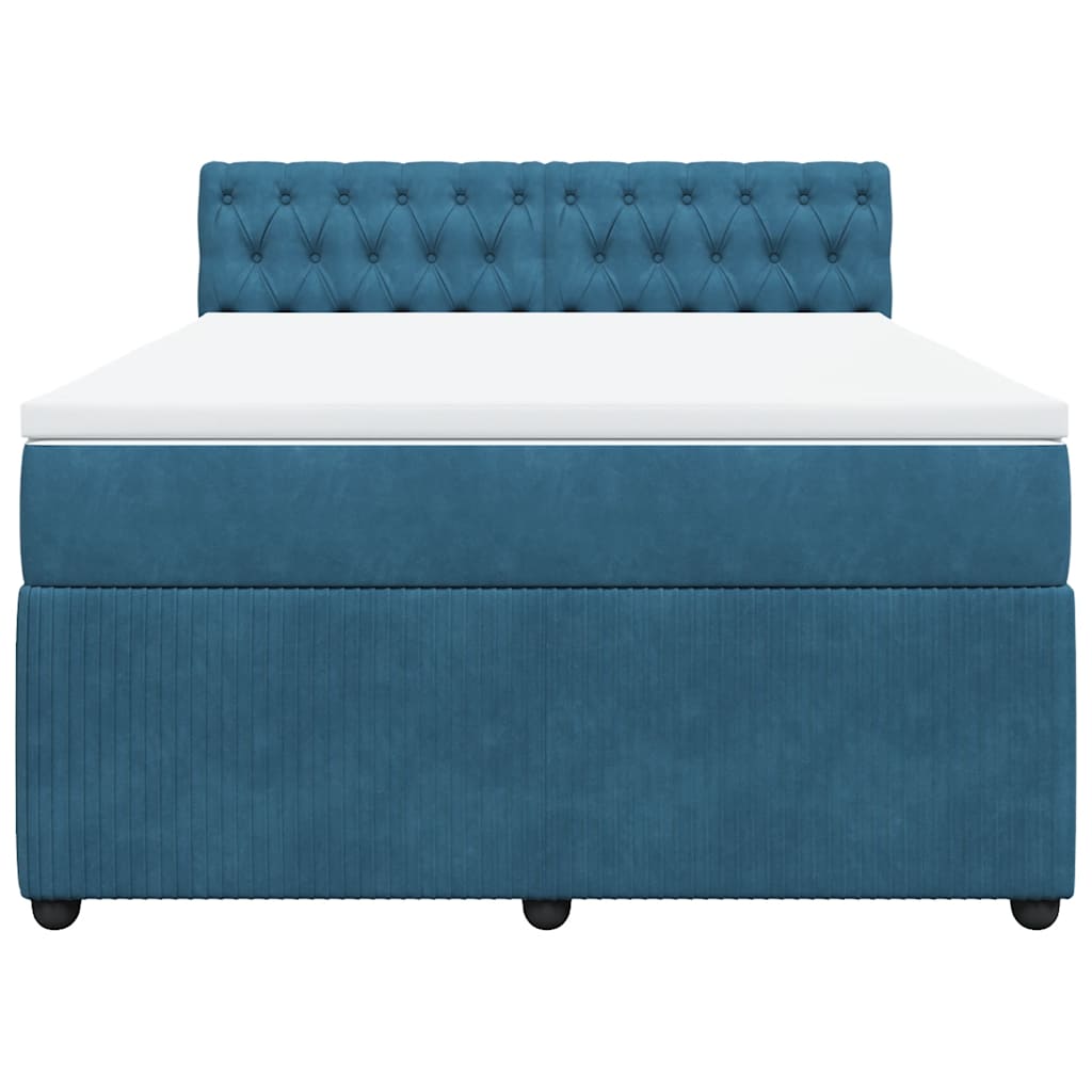 Κρεβάτι Boxspring με Στρώμα Μπλε 140x190 εκ. Βελούδινο