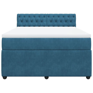 Κρεβάτι Boxspring με Στρώμα Μπλε 140x190 εκ. Βελούδινο