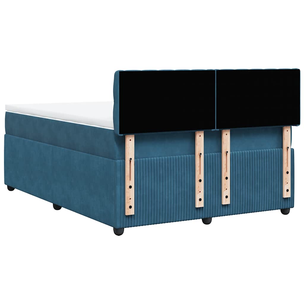 Κρεβάτι Boxspring με Στρώμα Μπλε 140x190 εκ. Βελούδινο