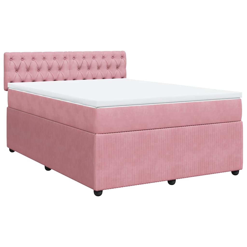 Κρεβάτι Boxspring με Στρώμα Ροζ 140x190 εκ. Βελούδινο - Pakobazaar