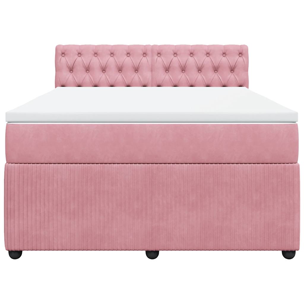 Κρεβάτι Boxspring με Στρώμα Ροζ 140x190 εκ. Βελούδινο - Pakobazaar