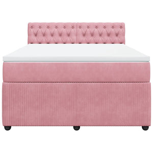 Κρεβάτι Boxspring με Στρώμα Ροζ 140x190 εκ. Βελούδινο - Pakobazaar