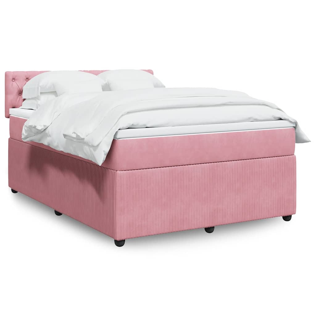 Κρεβάτι Boxspring με Στρώμα Ροζ 140x190 εκ. Βελούδινο - Pakobazaar