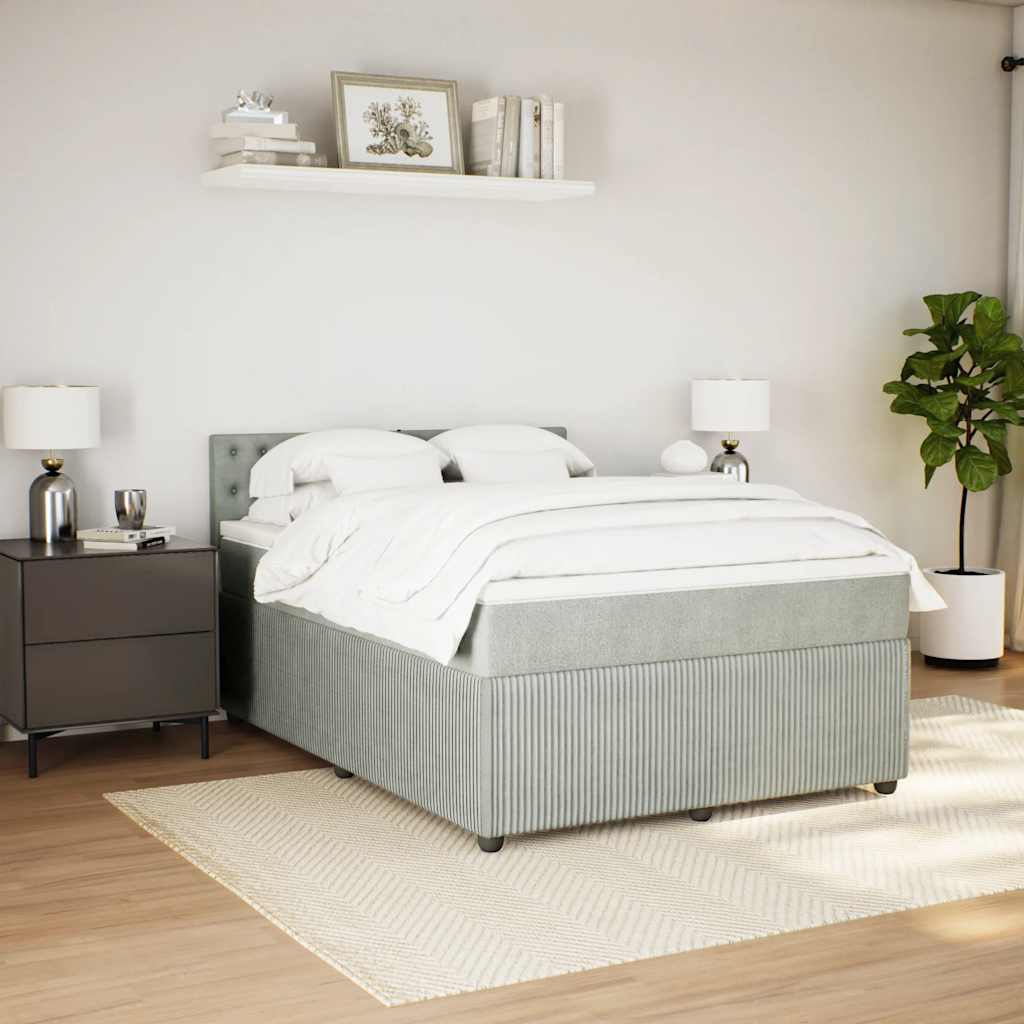Κρεβάτι Boxspring με Στρώμα Ανοιχτό Γκρι 140x190 εκ. Βελούδινο - Pakobazaar