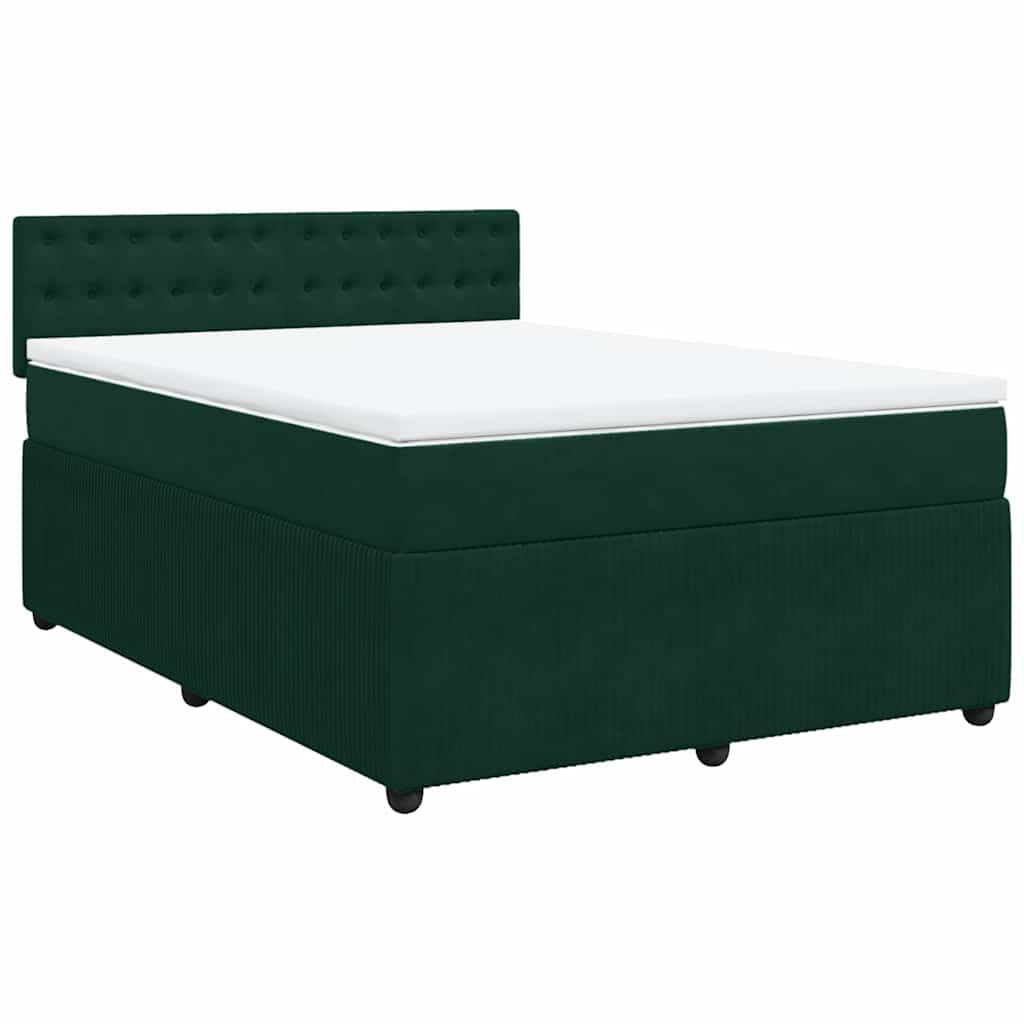 Κρεβάτι Boxspring με Στρώμα Σκούρο Πράσινο 140x190εκ. Βελούδινο