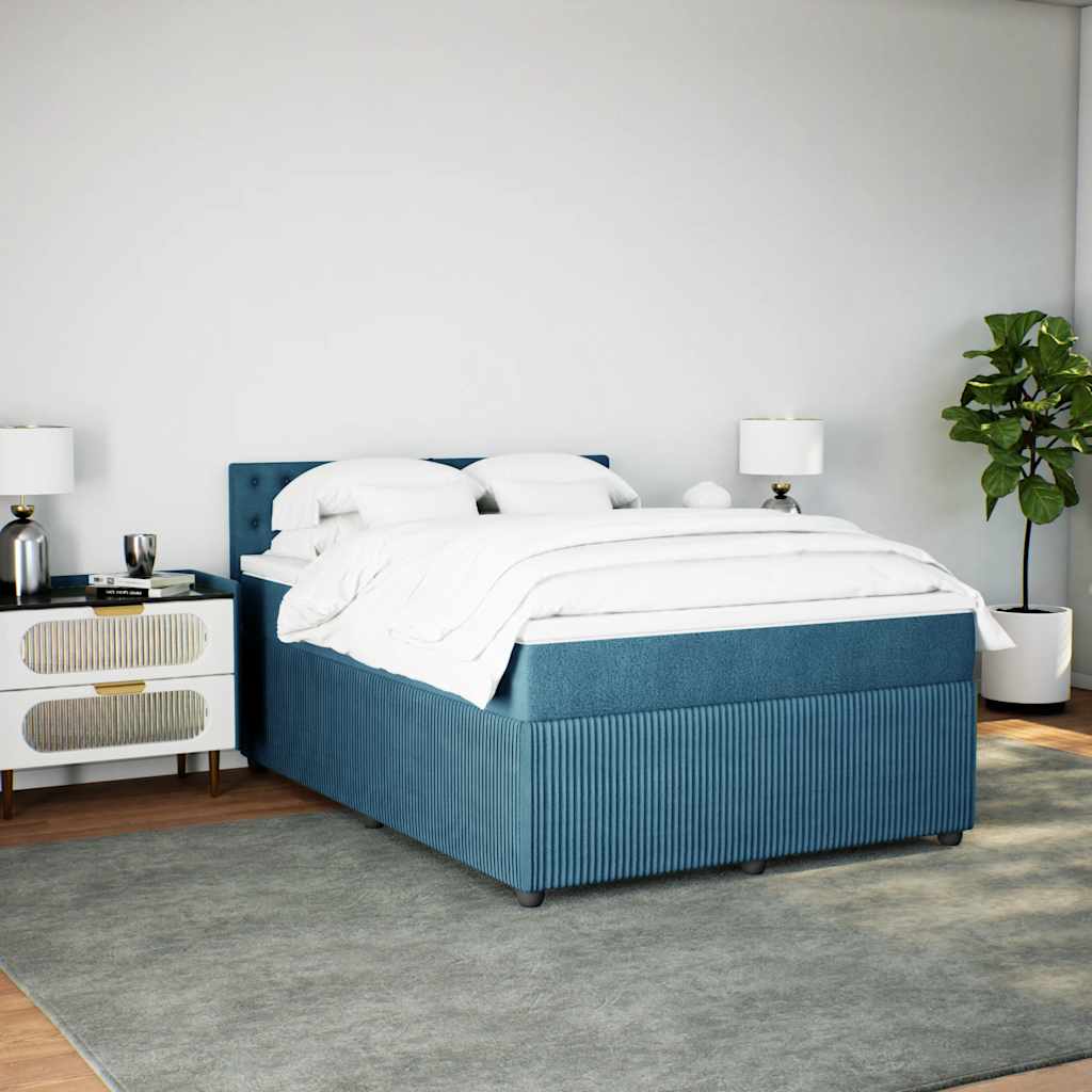 Κρεβάτι Boxspring με Στρώμα Μπλε 140x190 εκ. Βελούδινο