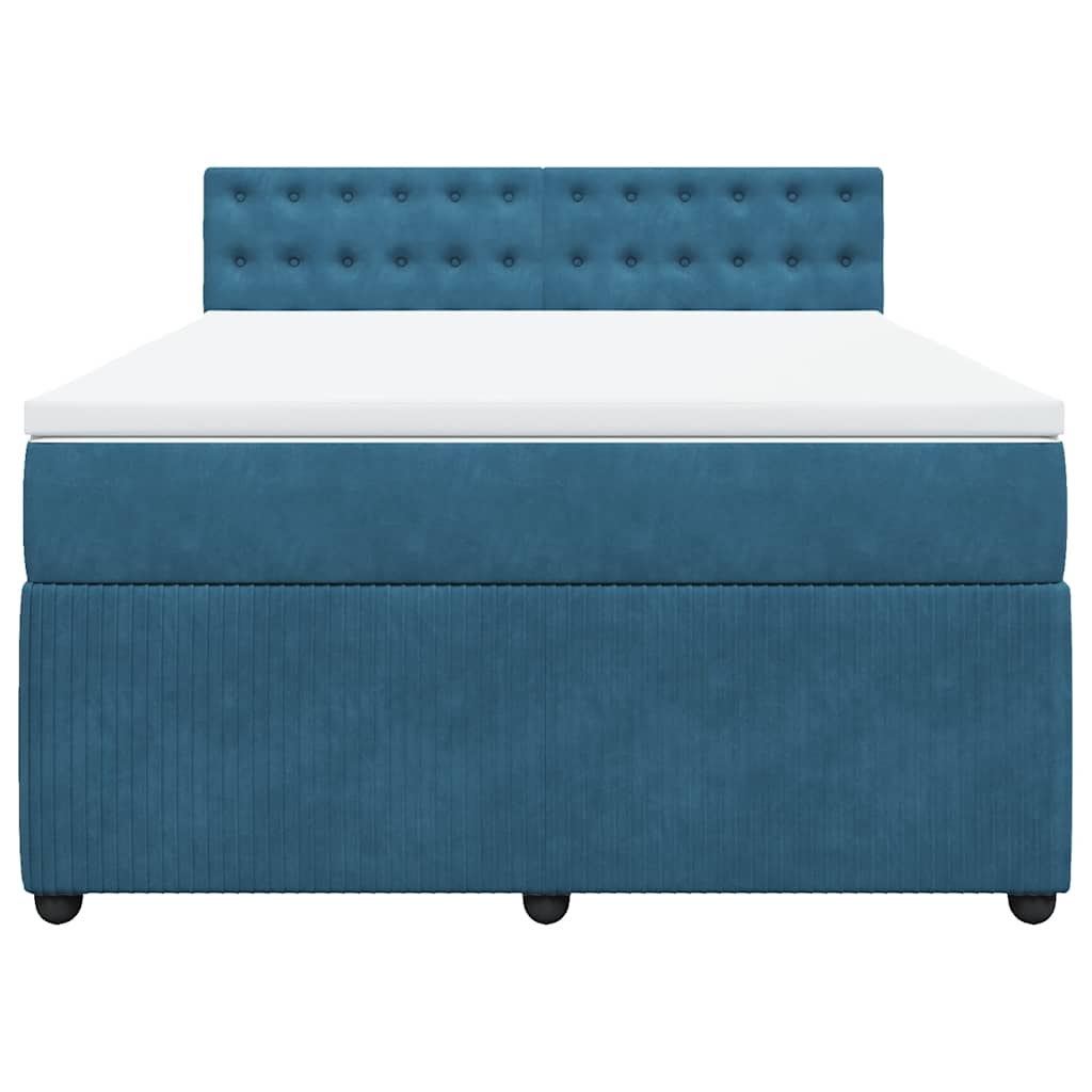 Κρεβάτι Boxspring με Στρώμα Μπλε 140x190 εκ. Βελούδινο