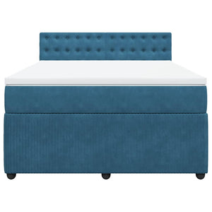 Κρεβάτι Boxspring με Στρώμα Μπλε 140x190 εκ. Βελούδινο