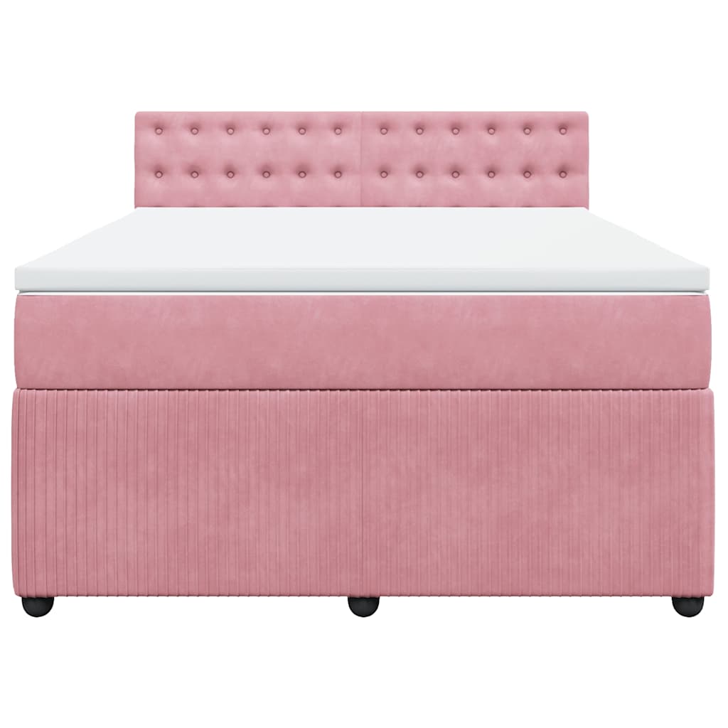 Κρεβάτι Boxspring με Στρώμα Ροζ 140x190 εκ. Βελούδινο - Pakobazaar