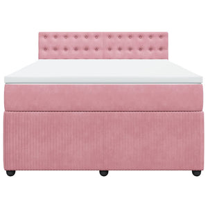 Κρεβάτι Boxspring με Στρώμα Ροζ 140x190 εκ. Βελούδινο - Pakobazaar