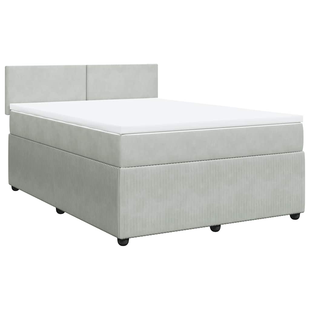 Κρεβάτι Boxspring με Στρώμα Ανοιχτό Γκρι 140x200 εκ. Βελούδινο - Pakobazaar