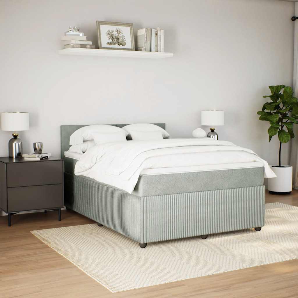 Κρεβάτι Boxspring με Στρώμα Ανοιχτό Γκρι 140x200 εκ. Βελούδινο - Pakobazaar