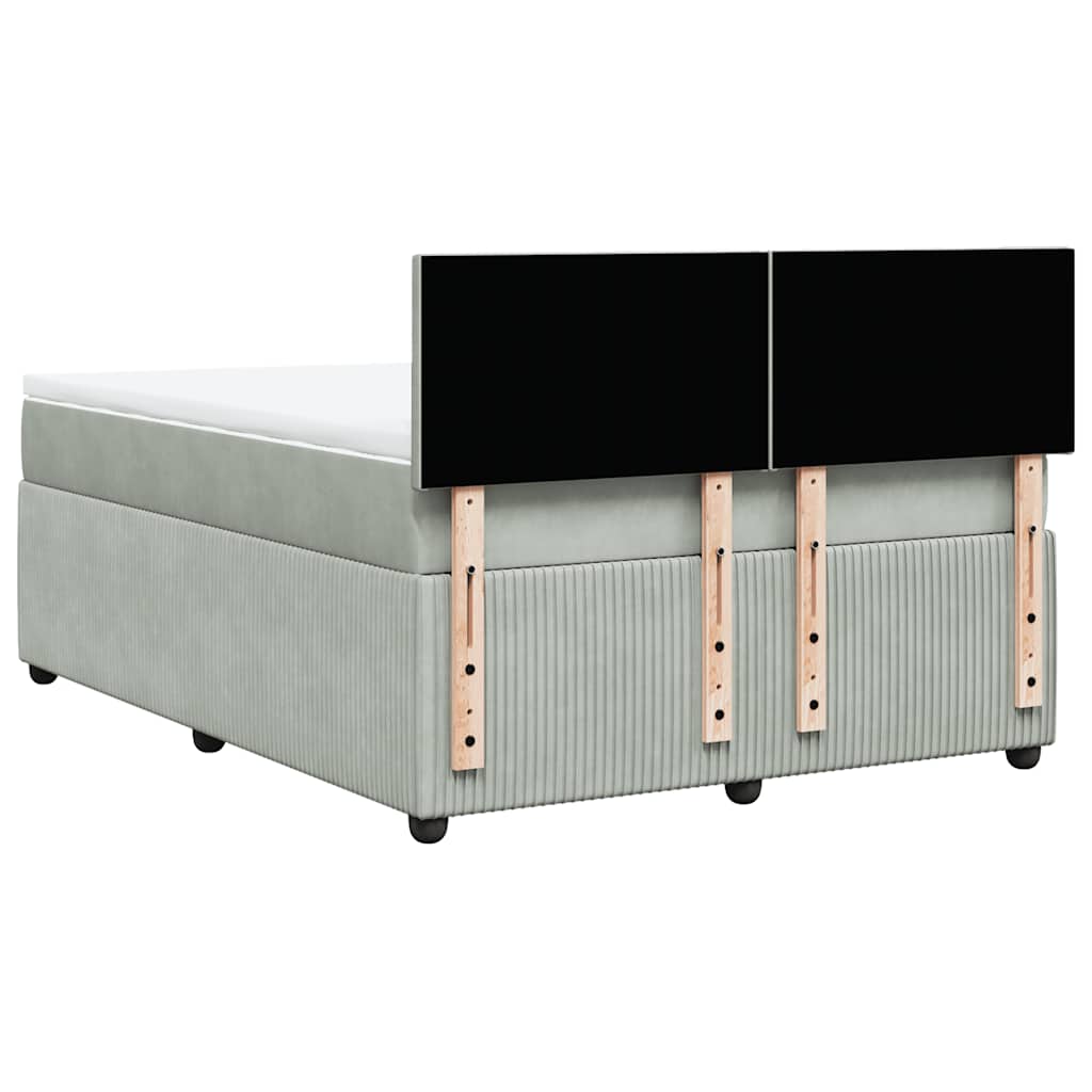 Κρεβάτι Boxspring με Στρώμα Ανοιχτό Γκρι 140x200 εκ. Βελούδινο - Pakobazaar