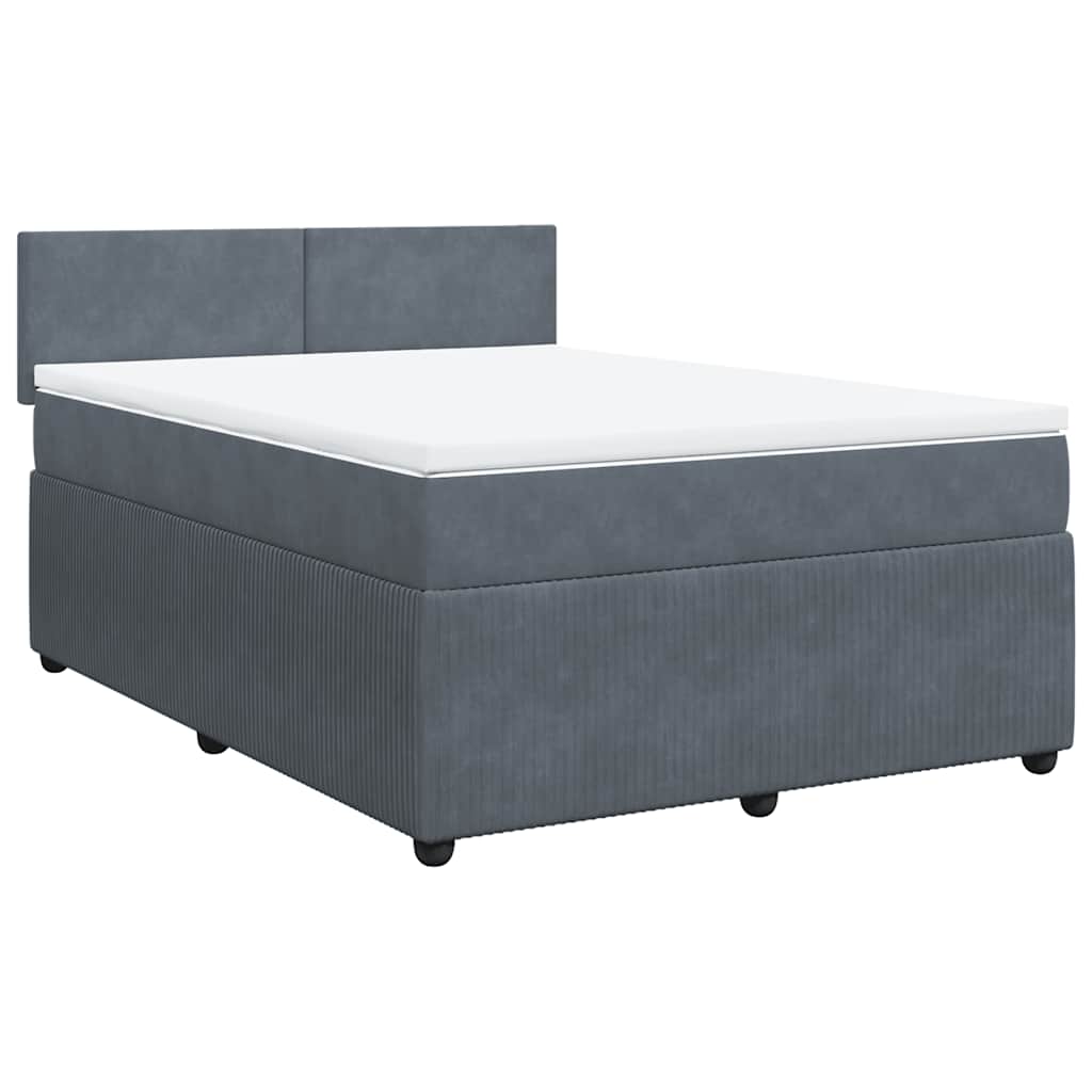 Κρεβάτι Boxspring με Στρώμα Σκούρο Γκρι 140x200 εκ. Βελούδινο - Pakobazaar