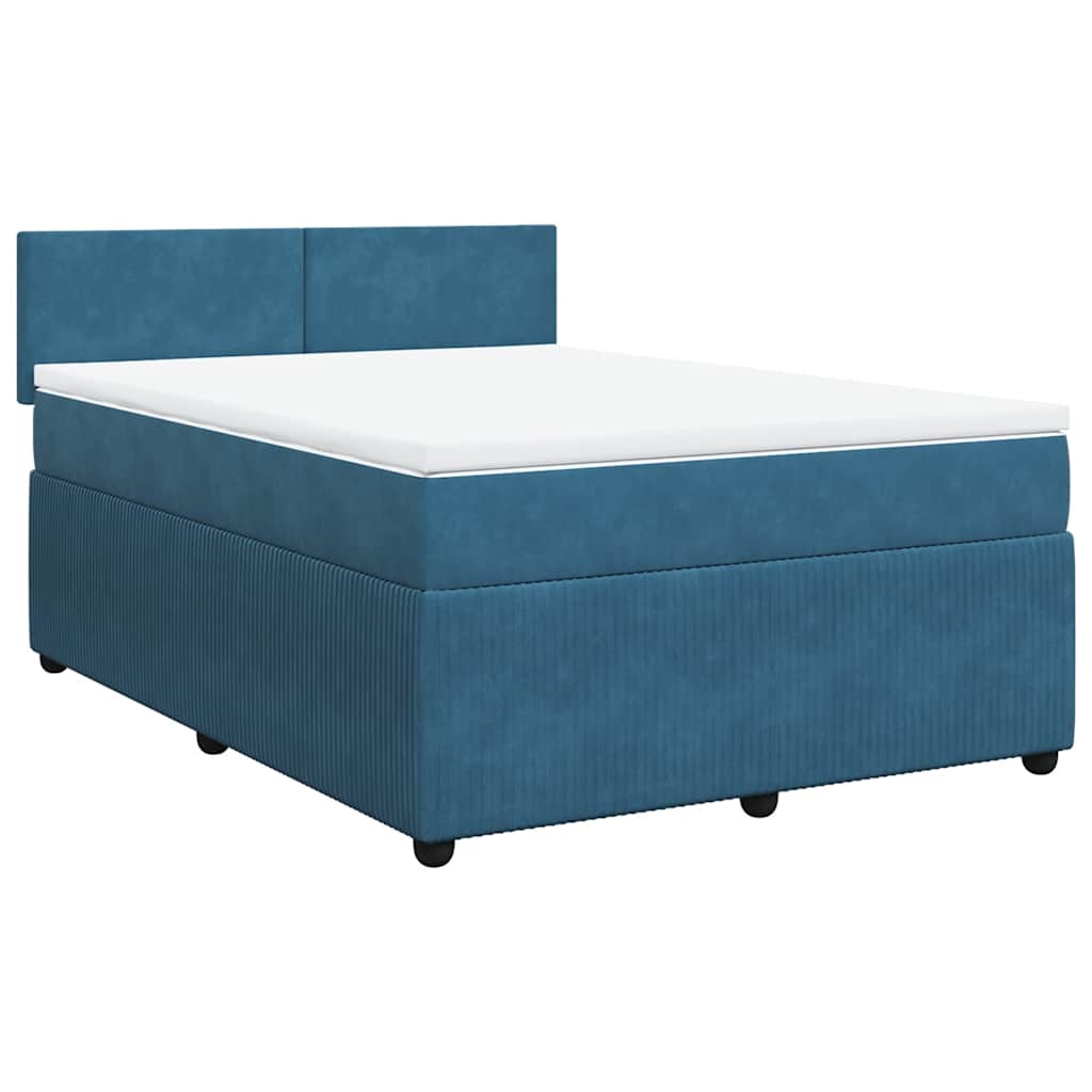 Κρεβάτι Boxspring με Στρώμα Μπλε 140x200 εκ. Βελούδινο