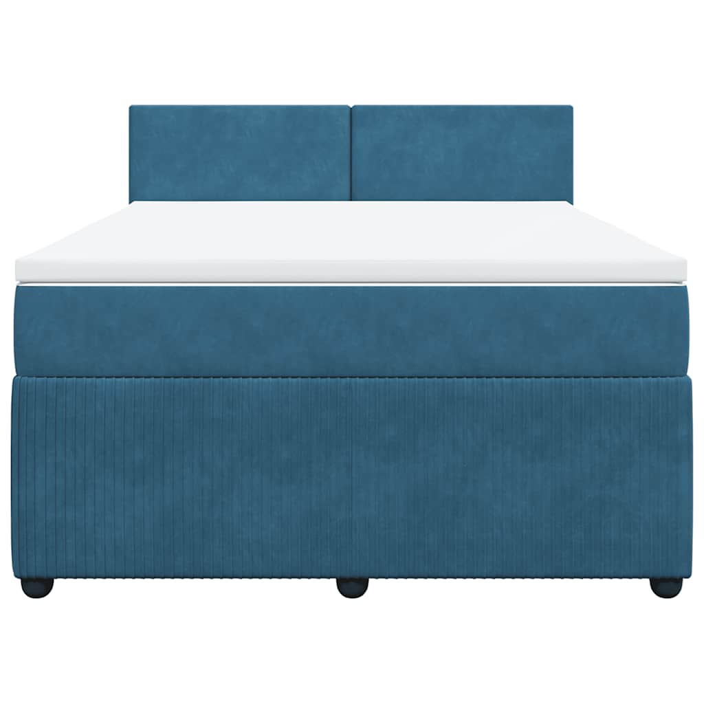 Κρεβάτι Boxspring με Στρώμα Μπλε 140x200 εκ. Βελούδινο